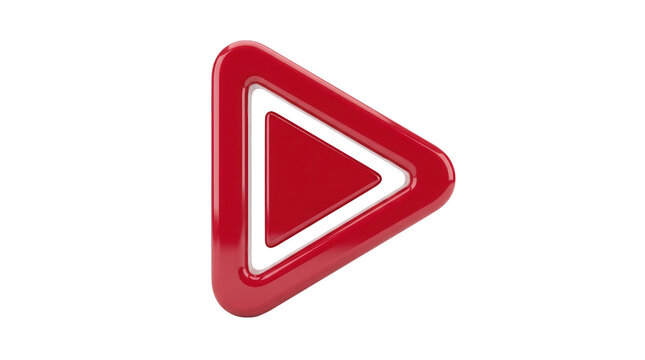 Glossy red play button icon isolated on transparent background