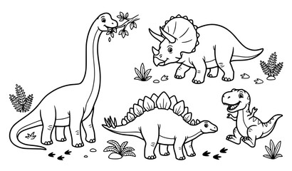 Cute Dinosaur Educational Coloring Pages for Kids School Vector Set © Jami