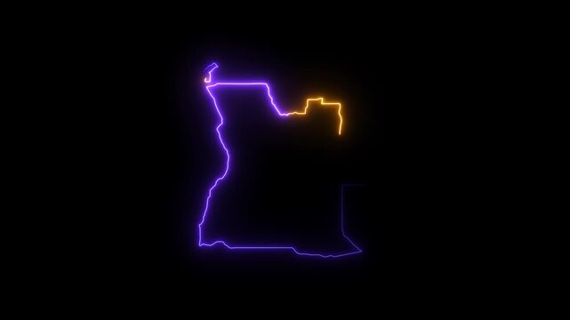 Angola map outline with glowing neon light effect animation on a solid black background