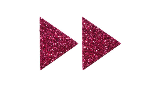 Pink glitter fast forward button isolated on transparent background