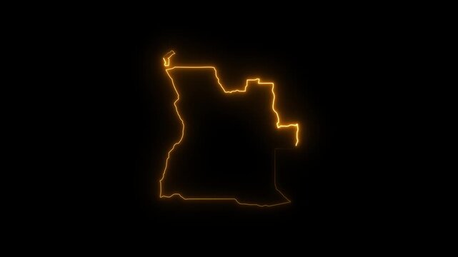 Glowing Orange Neon Angola Map Outline Animation on Black Background for Technology and Geography Concepts