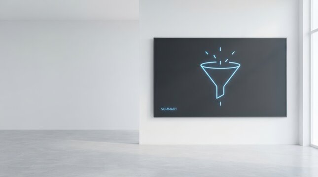 Wall screen displaying illuminated funnel summary icon