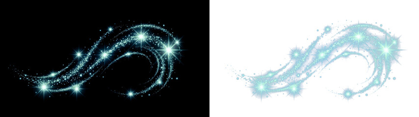 A beautiful blue glowing magic light swirl with sparkling particles. Digital overlay element for fantasy designs, holiday graphics, and festive compositions. High quality PNG, isolated © Tatyana