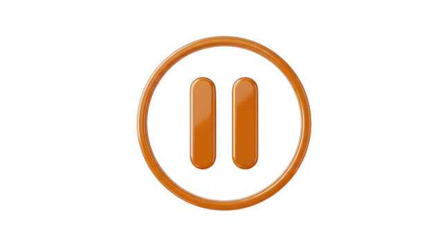Orange circular pause button isolated on transparent background