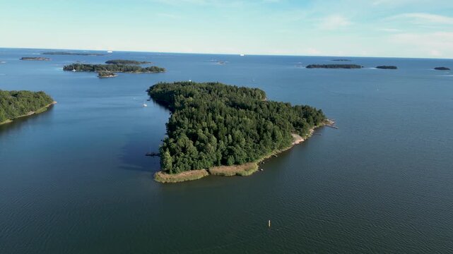 Vertical Aerial Drone View of Varsasaari, Espoo, Finland on a Summer Day