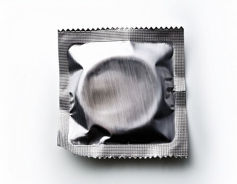 torn silver condom wrapper without visible contents isolated on white background