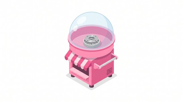 Isometric illustration of a classic pink cotton candy maker machine