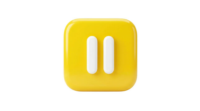 Yellow pause button icon isolated on a clear transparent background
