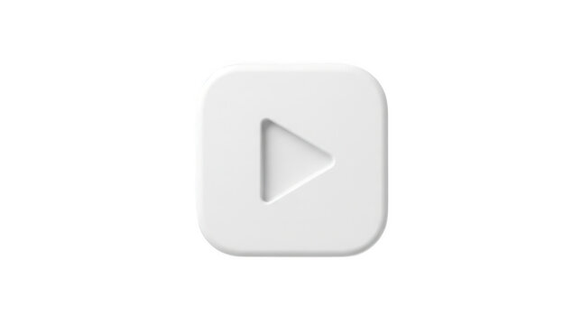 Minimalist white square play button icon on transparent background
