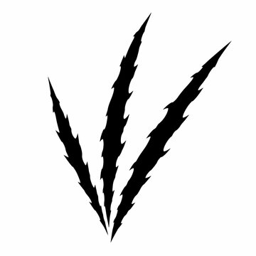Three Jagged Black Claw Tear Marks Flat Vector Silhouette Isolated on White Background