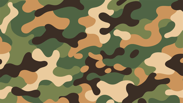 Military Woodland Camouflage Design with Natural Green Brown and Beige &mdash; Editable Vector