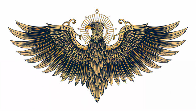 Majestic eagle icon with radiant halo graphic element radiance predator wildlife illustration majestic strength independence national heraldry detailed engraving isolated background