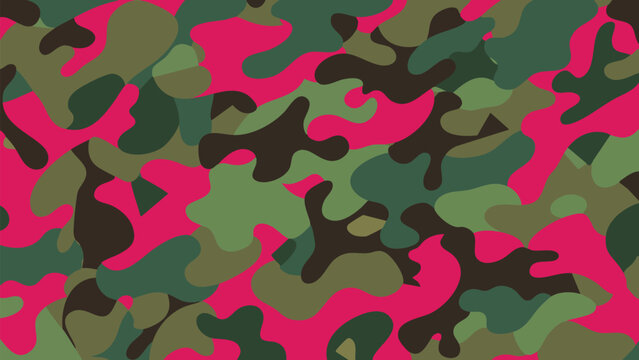 Vibrant Pink Camouflage Surface Pattern with Layered Military-Style Organic Forms, Editable Vector