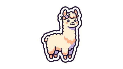 Fototapeta premium Smiling cartoon alpaca with flower headband