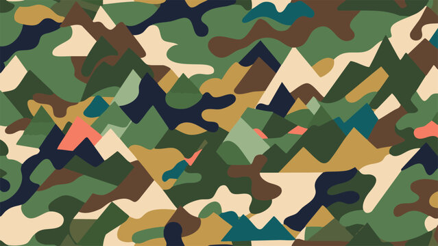 Editable Vector Abstract Camouflage Pattern with Dynamic Green Blue Brown and Beige