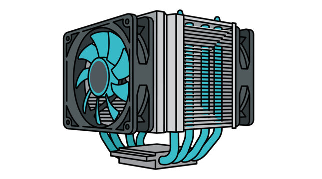 Cpu cooler with fan and heat pipes illustration