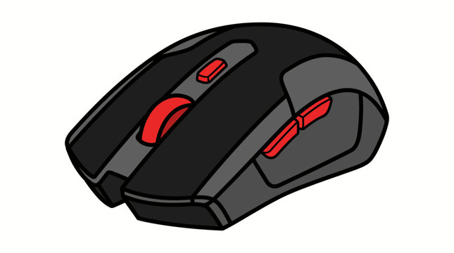 Black computer mouse with red buttons isolated
