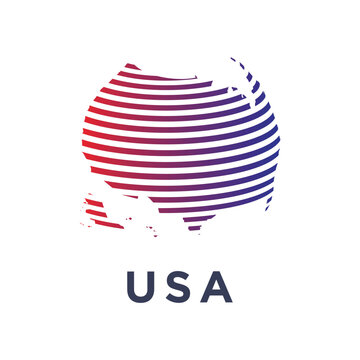 USA map vector with red and blue stripes, American flag colors on United States silhouette, patriotic digital map for national holidays