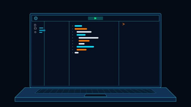 Cyber technology laptop interface showing line code software development and programming concept background
