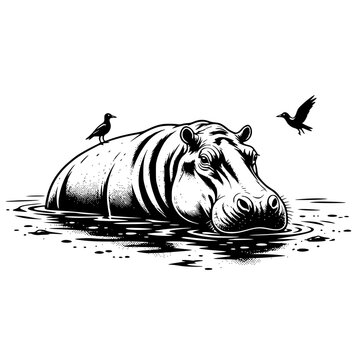Sea Turtle Crawling Across Sandy Beach Toward Water Black and White Vector Illustration