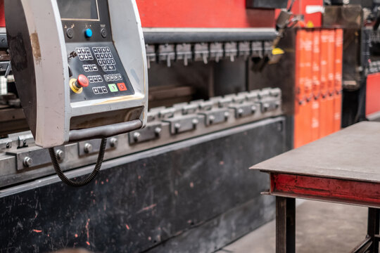 Hydraulic press brake machine control panel in metal bending factory