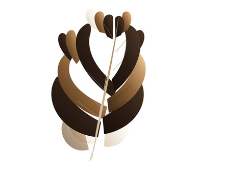 Abstract brown feather shape graphic design element on white background
