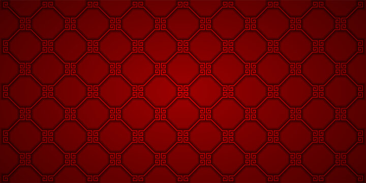 Red chinese Background With Geometric Pattern Ornament Vector Illustration