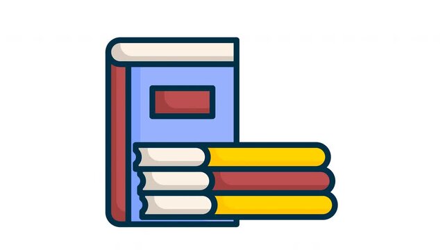 2D looping animation of a colorful stack of books bouncing gently in a cute cartoon vector style. Perfect for education, e-learning, library, studying, and back-to-school concepts.