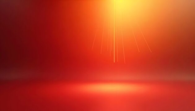 Abstract bright red studio background with vertical light rays for product display and photography.