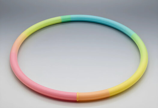 Fitness and weight loss exercise, colorful hula hoop for active lifestyle and childhood play on a neutral background