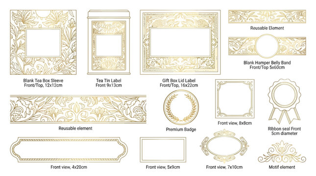 Ornate Decorative Borders and Frames - Gold Elements on Transparent Background