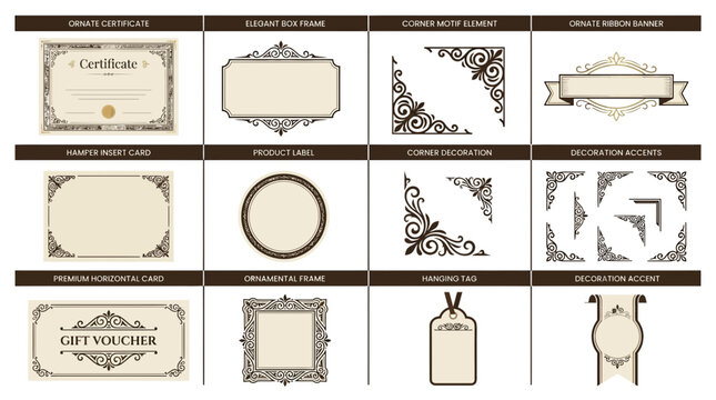 Ornate Decorative Elements Set: Certificates, Frames, Corners, Labels, Banners