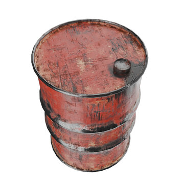 Old rusty red metal oil drum isolated on transparent background