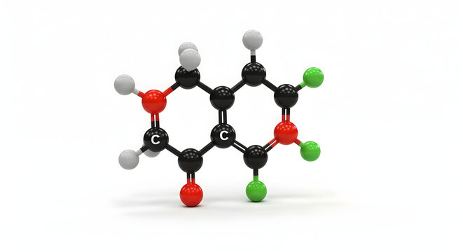 Three Dimensional Molecular Structure Model of a Chemical Compound Featuring Spherical Atoms and Bonds on a Clean Isolated White Background