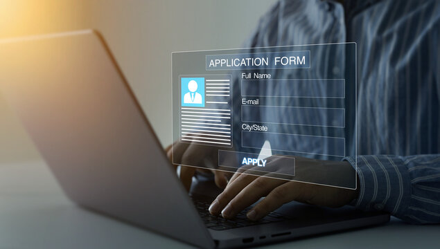 Professional CV and application form for recruitment and employment. Business concept focused on candidate selection, qualification review, interview preparation and workforce management.