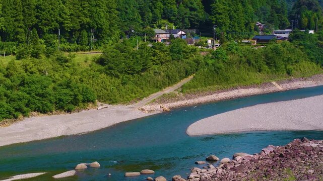 Kumano River in Wakayama Summer Scene, Aerial Shot 4k