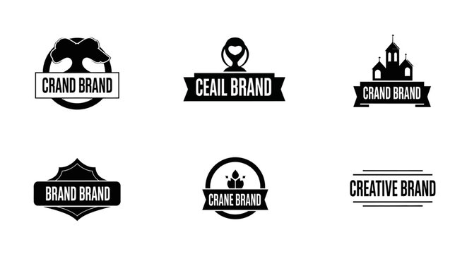 Six black and white brand logos on a white background with logos arranged two rows three white trademark business identity template graphic with company