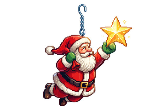 Pixel art Santa reaching for star