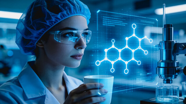 Scientist Analyzing Molecular Structure Data in Modern Lab