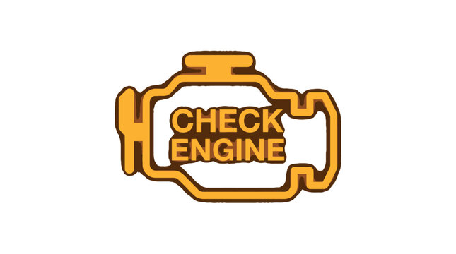 Glowing yellow check engine symbol illuminates clearly against a dark black dashboard light panel display interface