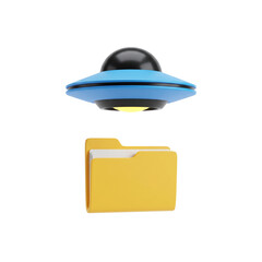 Blue UFO spaceship hovering over yellow folder © PEE PHIBAN