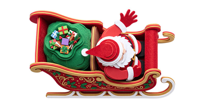Santa claus in red sleigh full of gifts