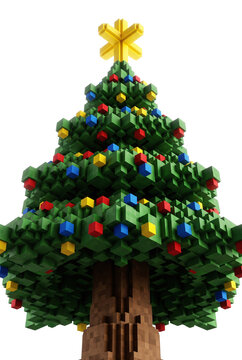Pixel art christmas tree with ornaments and star