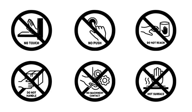 No Touching and Hand Handling Prohibition Safety Symbol Vector Set