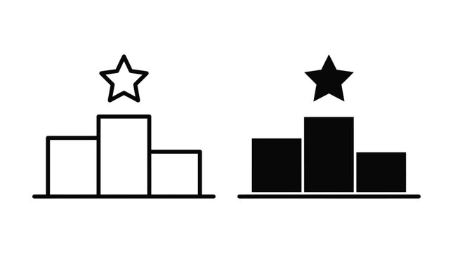 Podium vector icon set with winner star in outline and solid style