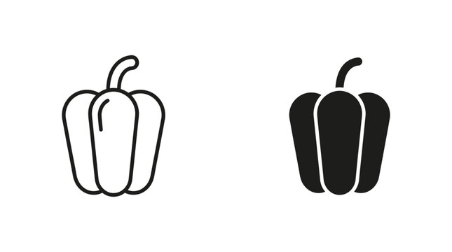 Bell pepper vector icon set, outline and solid food illustration