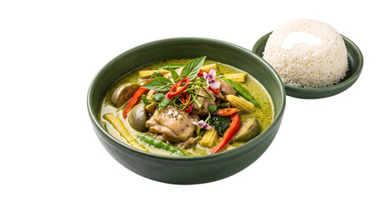 Authentic thai green curry with chicken and steamed png on isolated transparent background © PNG Studio 99