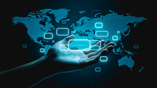Hand Holding Glowing Digital Interface Over World Map