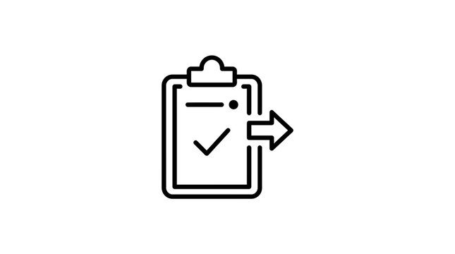 Clipboard checklist with checkmark and arrow icon, isolated on transparent background