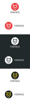 Minimalist foxface logo set, geometric fox head icons in red and gold. Modern animal branding kit, vector fox symbols for corporate identity.
